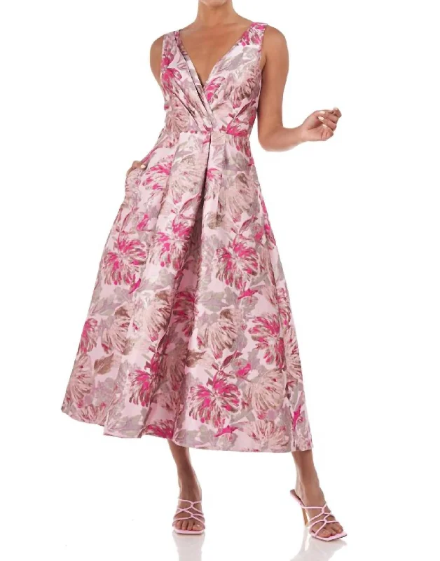 Elegant Series Poppy Tea Length Dress In Azalea