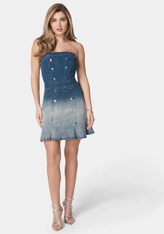 Leisure Sports Strapless Ombre Fitted Denim Dress