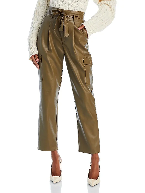 Design Trend Formal linen trousers Tesse Womens Faux Leather Ankle Length Cropped Pants