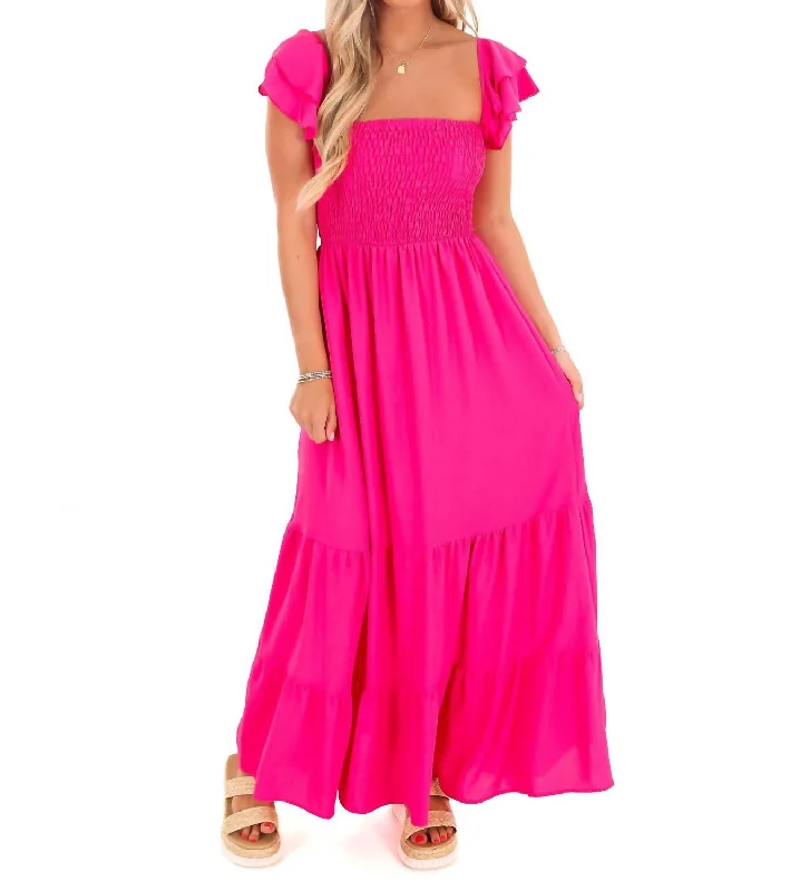 Embroidery Design What Happens Now Maxi Dress In Hot Pink