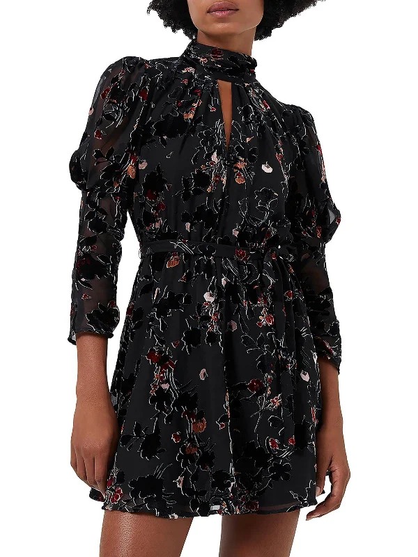 High-end Sense Womens Burnout Floral Print Mini Dress