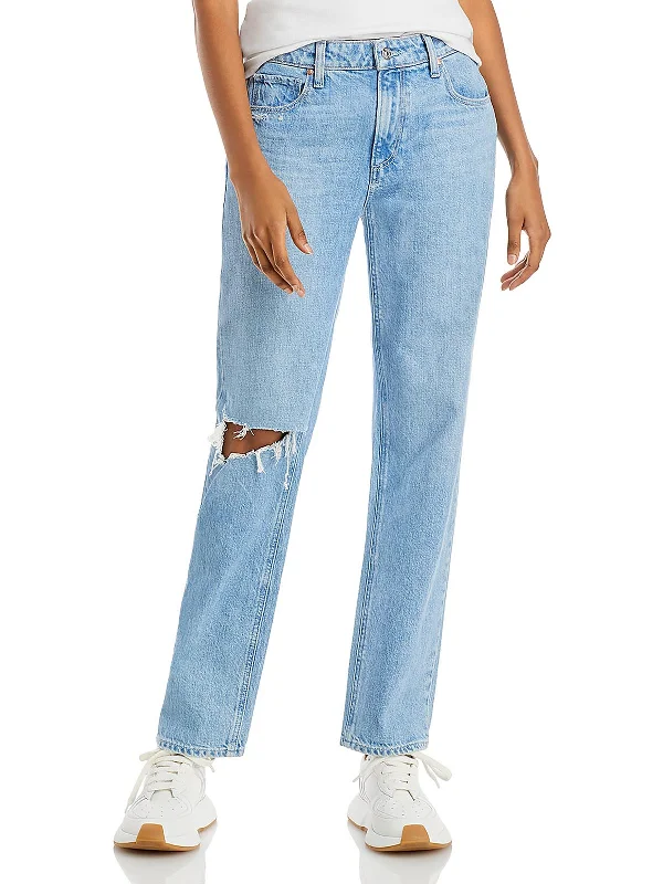 Womens High Rise Distressed Straight Leg Jeans