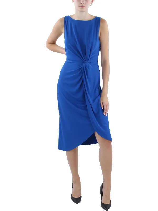 Basic Version Womens Midi Front Twist Wear To Work Dress