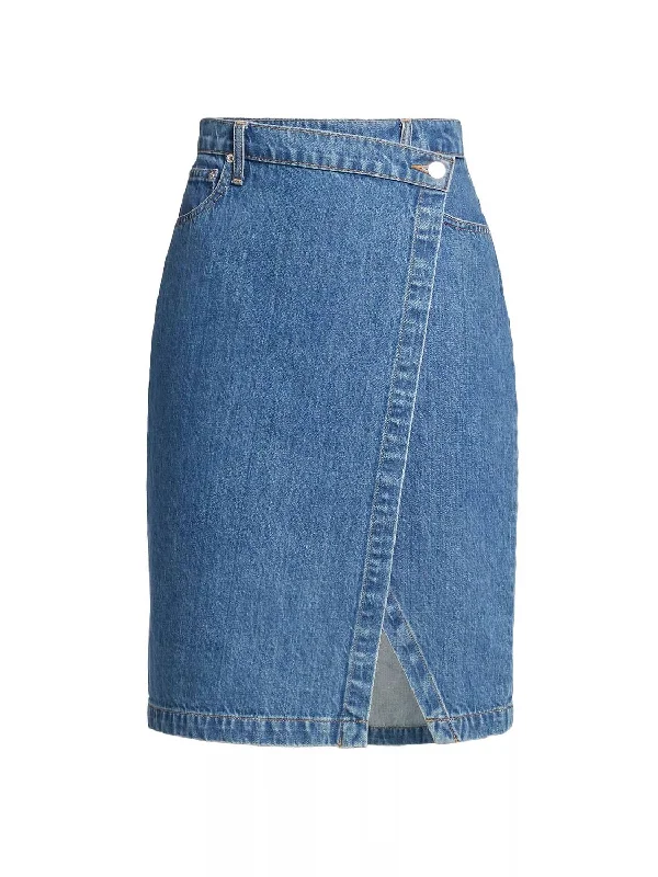 Exquisite Design Polka dot skirt Aine Asymmetrical Denim Skirt In Canal