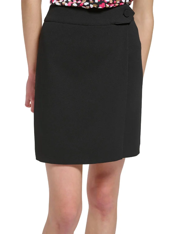 Simple Elegance Satin pencil skirt Petites Womens Solid Crepe Wrap Skirt