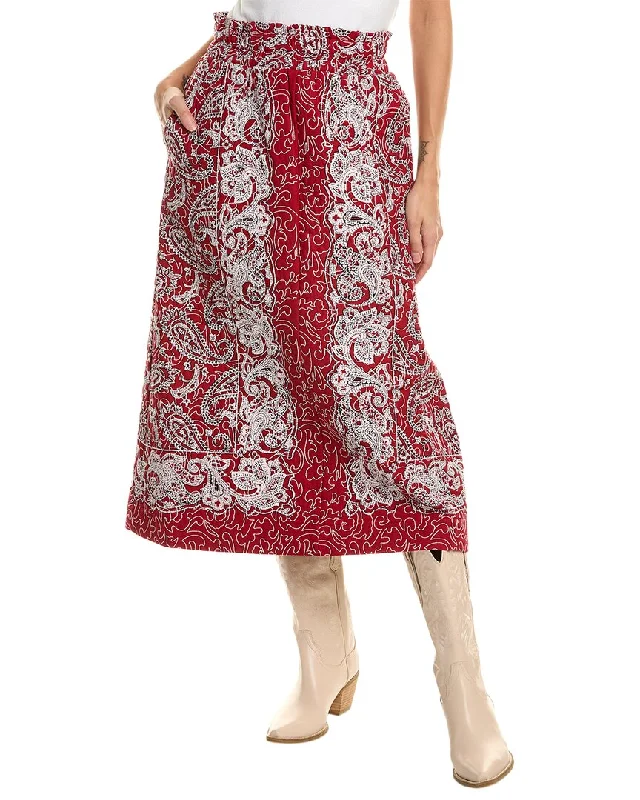 SEA NY Theodora Paisley Print Quilted Midi Skirt