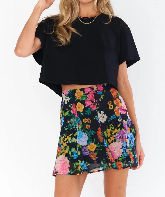 Tropical Style Twill skirt Skater Mini Skirt In Midnight Botanical Floral