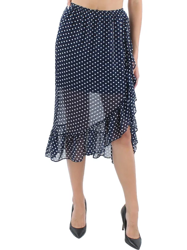 Womens Ruffled Calf Midi Skirt