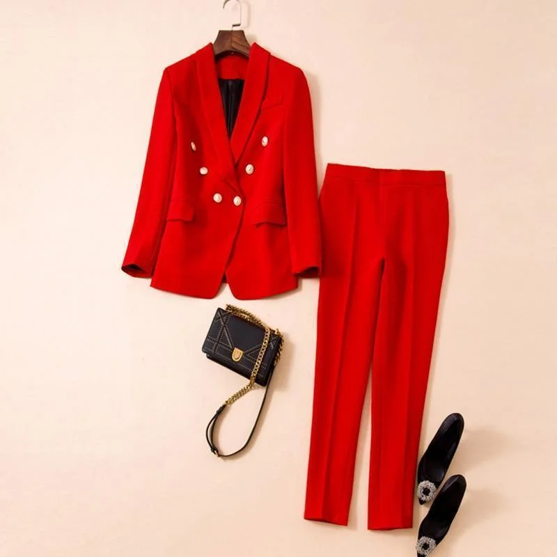 Fresh And Elegant Pinstripe Deal Stricker Pants Suit For Women