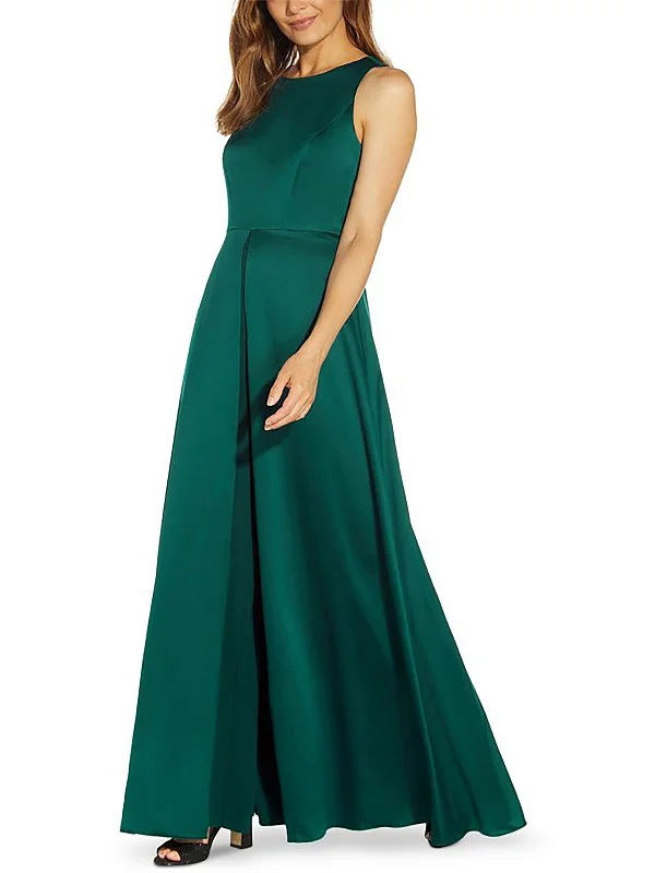 Petites Womens Satin Wide Leg Jumpsuit