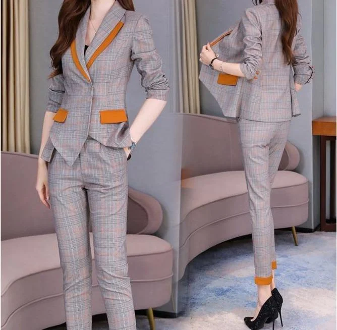 High-end Sense Cashmere Plaid Slim Fit Women's Suit - Capri Pants