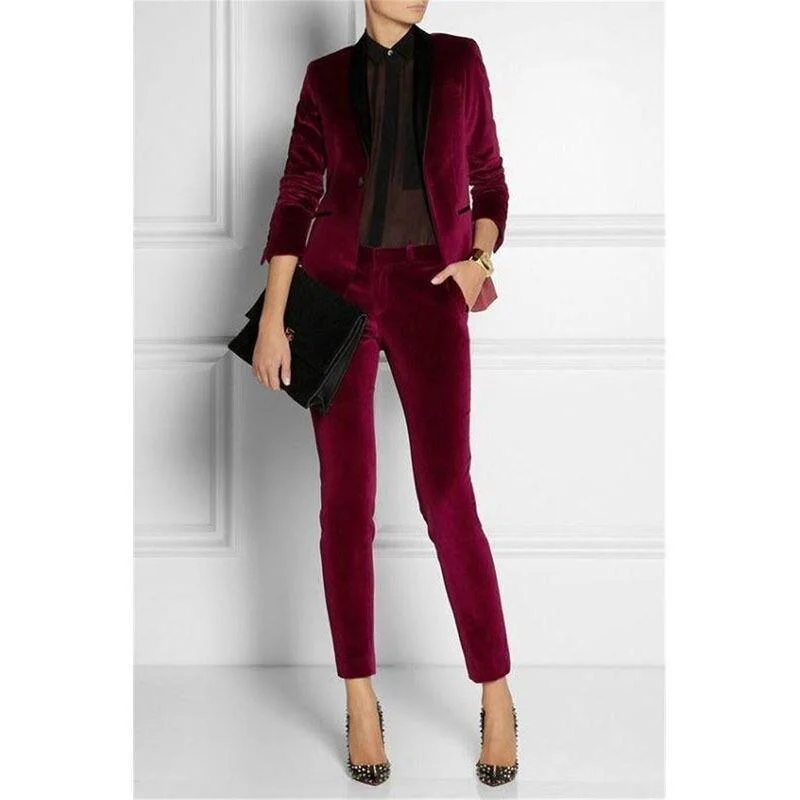 Women Suit Pants, Business Office Trouser Suit, Burgundy