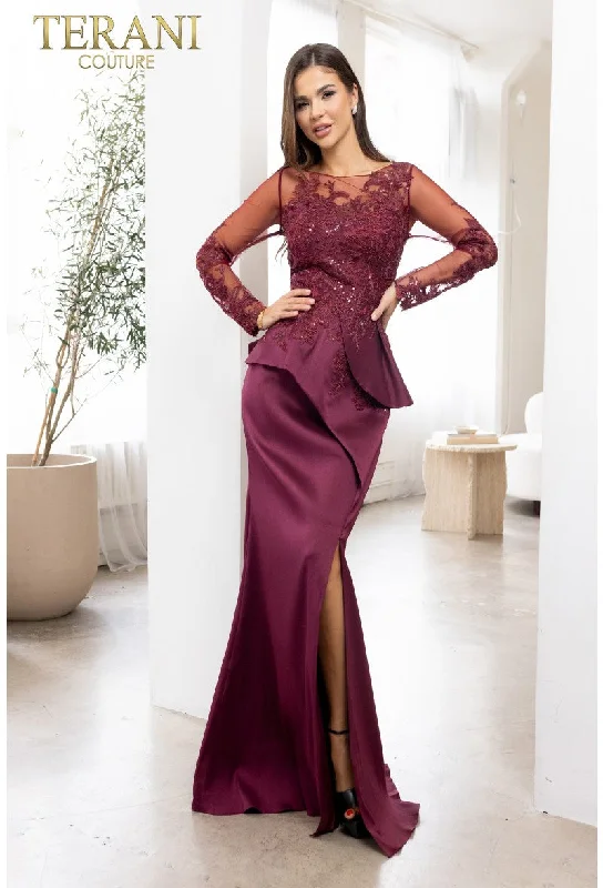 Urban Design Sense Tiered evening dress Terani Couture 231M0482 Wine 18 Sale