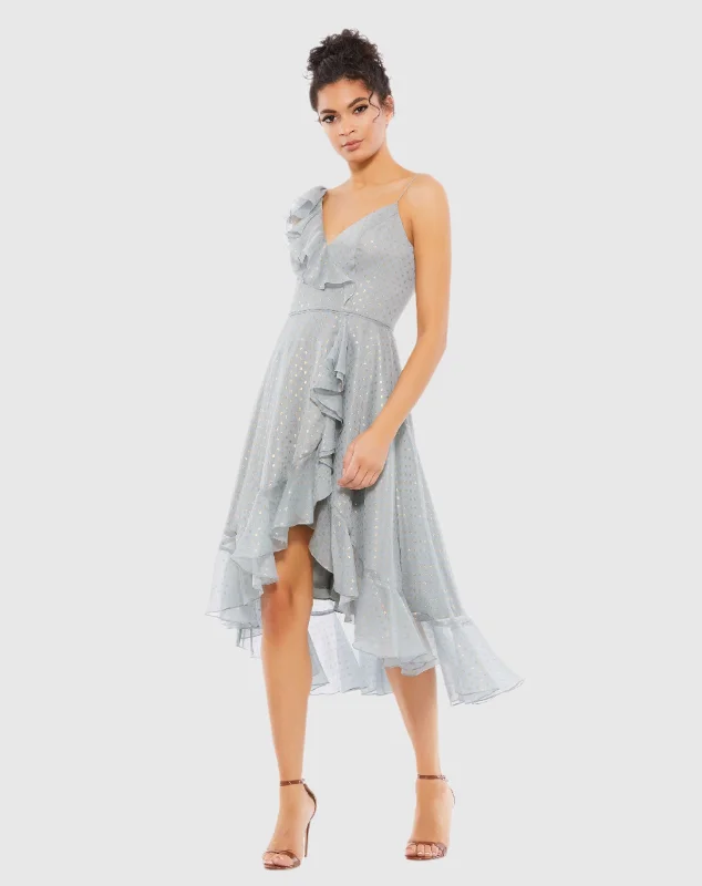 Modern Comfort Plunge V-neck party dress Ruffled Faux Wrap Midi Dress