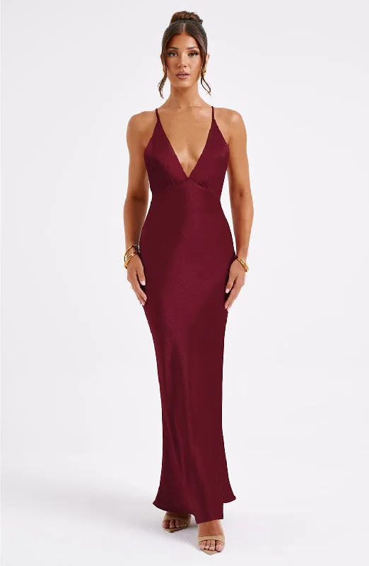 Simple Design Illusion neckline dress Anja Maxi Dress - Burgundy