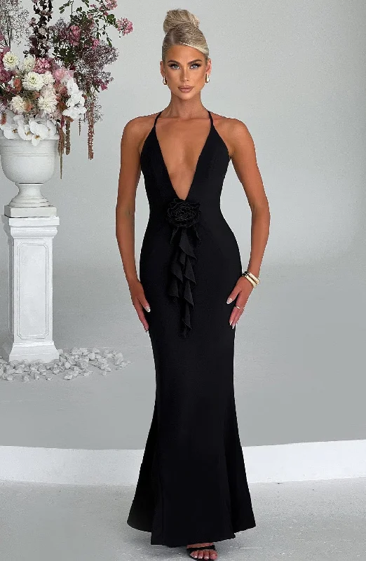 Fashion Expert Silk and satin party dress Constantina Maxi Dress - Black