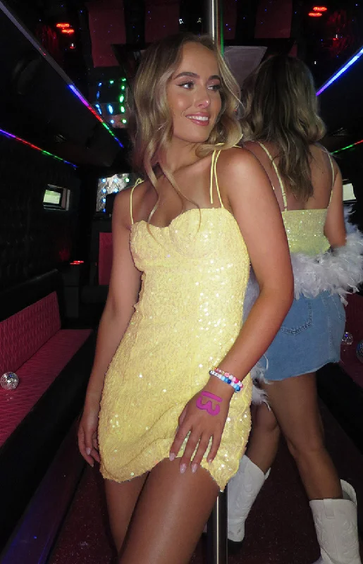 Comfortable Fashion Metallic party dress Penny Lane Yellow Sequin Mini Dress